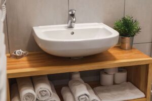 umywalka, rośliny, mydło, pod szafką ręczniki i papier toaletowy